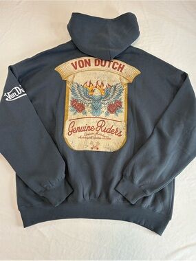 Von Dutch Grey Zip Up Hoodie with Vintage Eagle Graphic